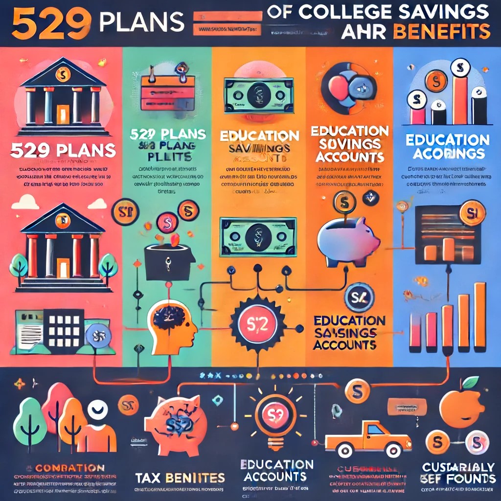 DALL·E 2024-06-15 21.14.36 - An infographic highlighting different types of college savings plans and their benefits. The infographic should visually compare 529 plans, Education 