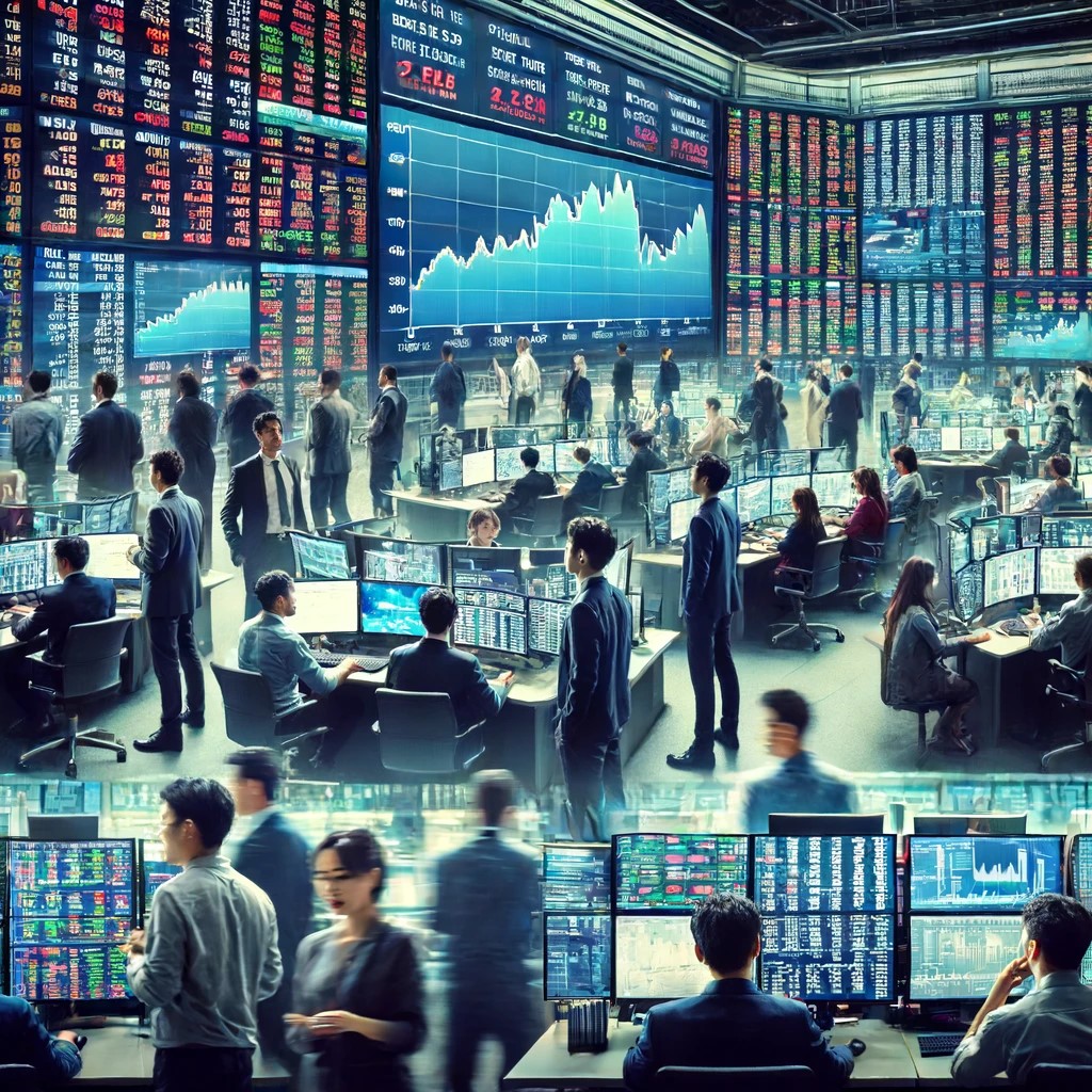 DALL·E 2024-06-15 20.10.09 - A busy trading floor where traders are monitoring and reacting to the latest economic indicators. The environment is hectic with digital screens showi