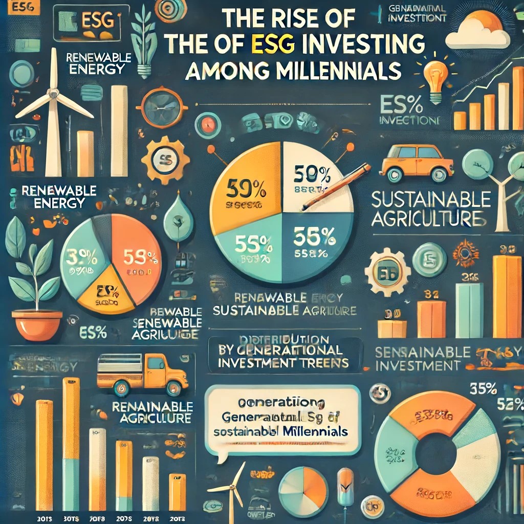 DALL·E 2024-06-15 18.58.24 - A visually engaging infographic detailing the rise of ESG investing among millennials. The infographic should include statistics on ESG investment gro